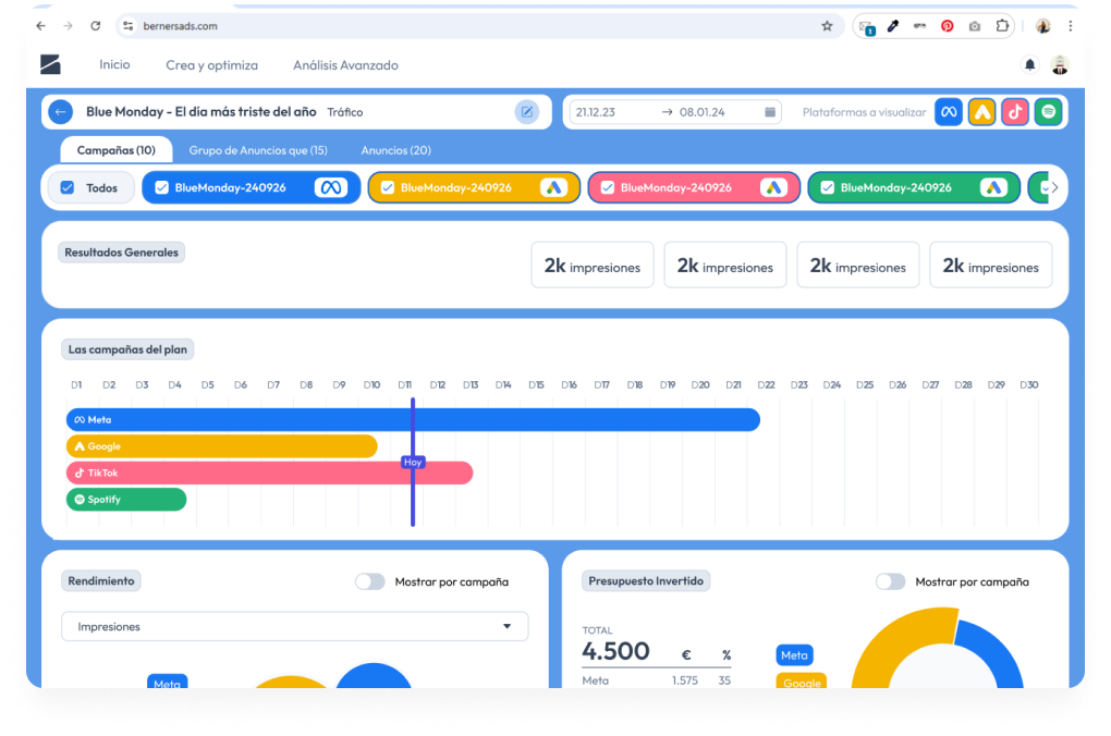 Visualiza en detalle tus planes a nivel campaña, grupo de anuncios o anuncio.